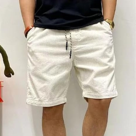 Men's Corduroy Drawstring Shorts – Pull On Back Pocket Mid Length Casual