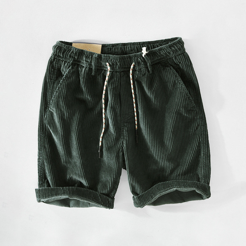 Men's Corduroy Drawstring Shorts – Pull On Back Pocket Mid Length Casual