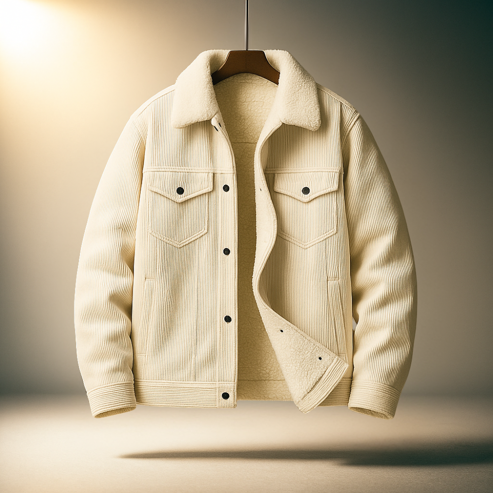 Men's Corduroy Jacket – Sherpa Collar Snap Button Chest Pocket Casual