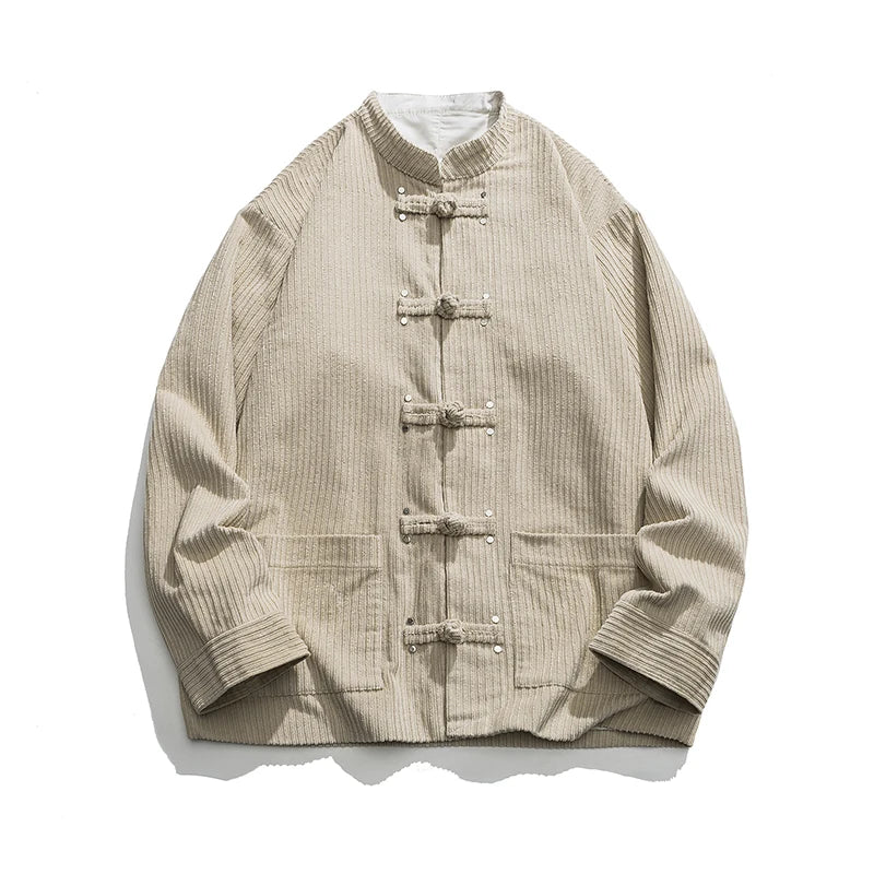 Men's Corduroy Jacket – Stand Collar Frog Button Front Casual Streetwear