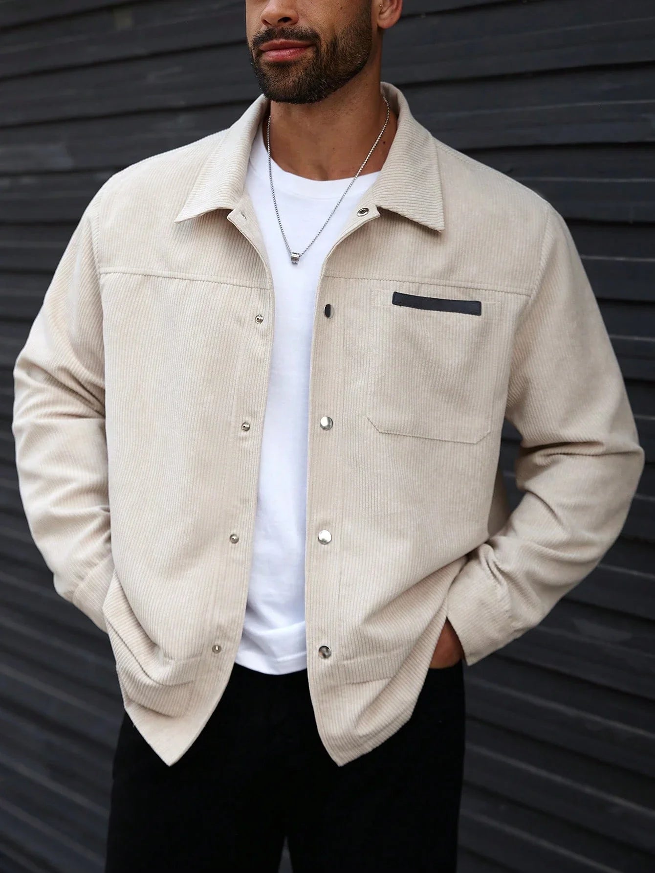 Men's Corduroy Solid Shacket – Snap Button Chest Pocket Casual Wear