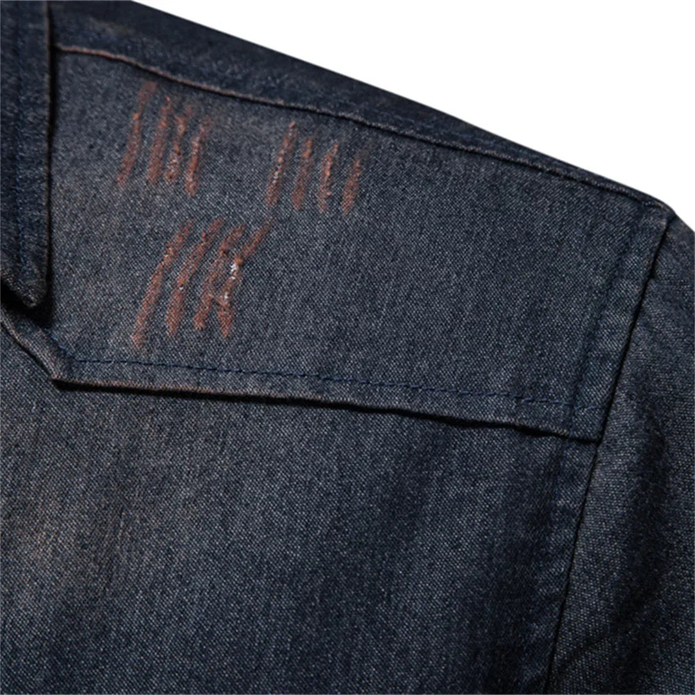 Men's Denim Long Sleeve Shirt – Dual Chest Pocket Button Down Casual