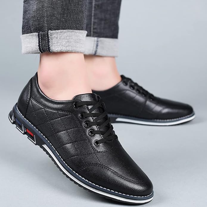 Men's Diamond Quilted Lace Up Oxford Shoes – Round Toe Casual Smart Dress