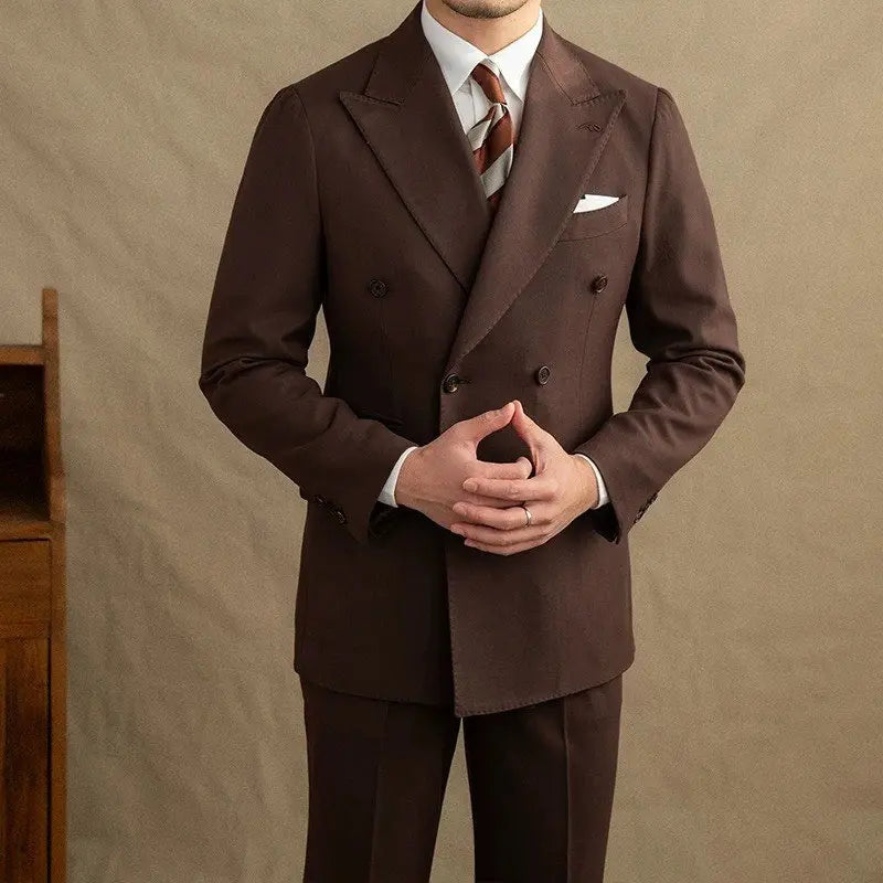 Men's Double Breasted Peak Lapel Two Piece Suit – Formal Business Wedding