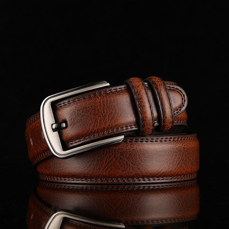 Men's Dress Belt – Rectangular Pin Buckle Topstitched Formal Office