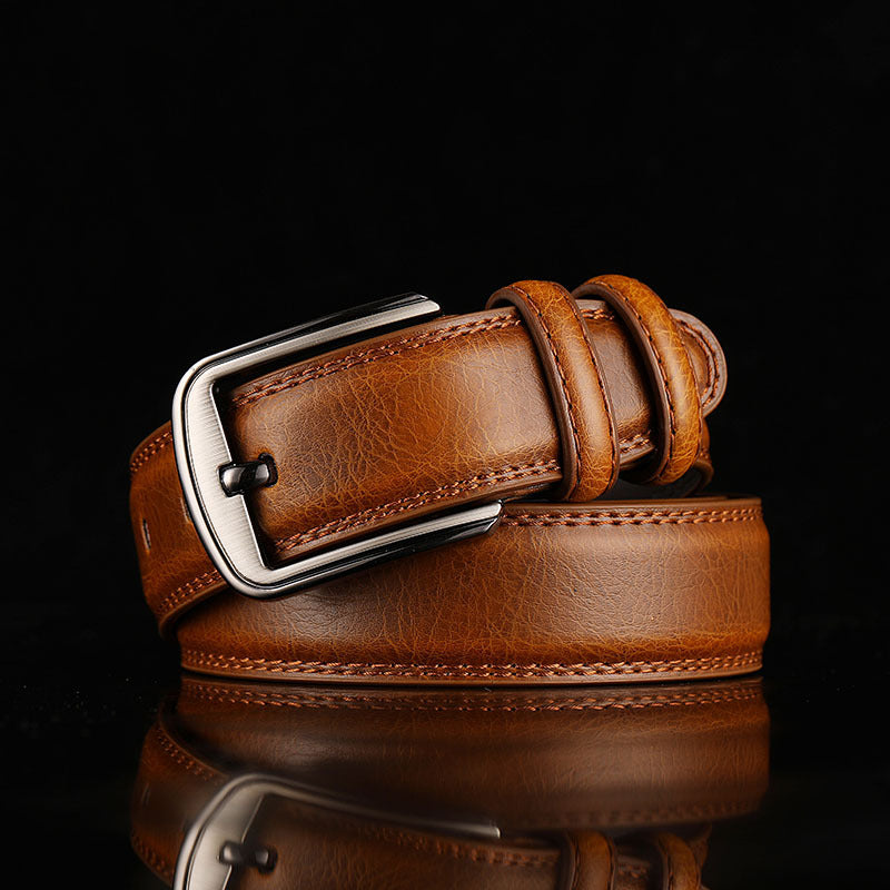 Men's Dress Belt – Rectangular Pin Buckle Topstitched Formal Office