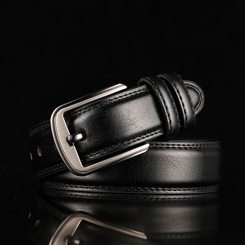 Men's Dress Belt – Rectangular Pin Buckle Topstitched Formal Office