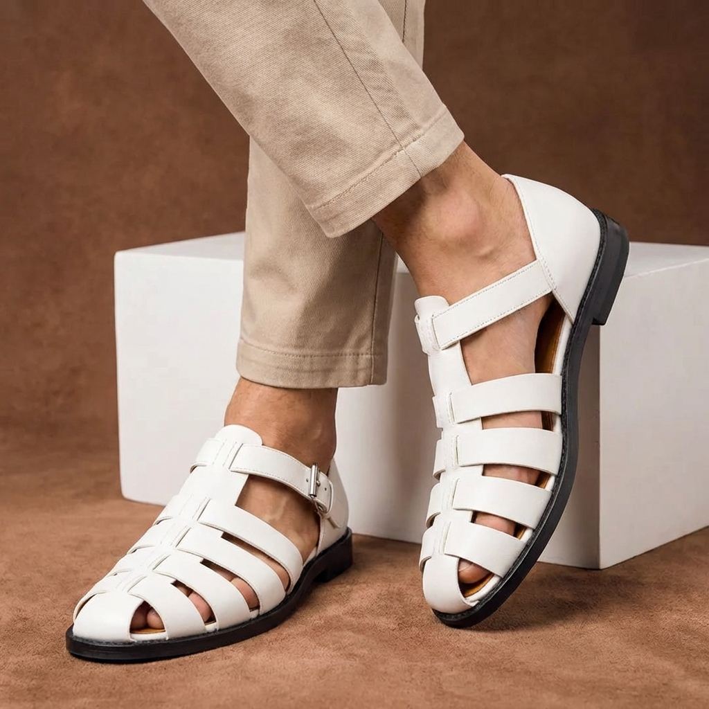 Men's Fisherman Sandals – Closed Toe Woven Strap Buckle Ankle Flat Casual