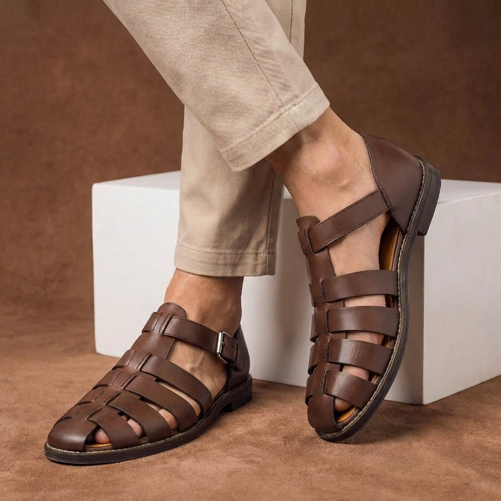 Men's Fisherman Sandals – Closed Toe Woven Strap Buckle Ankle Flat Casual