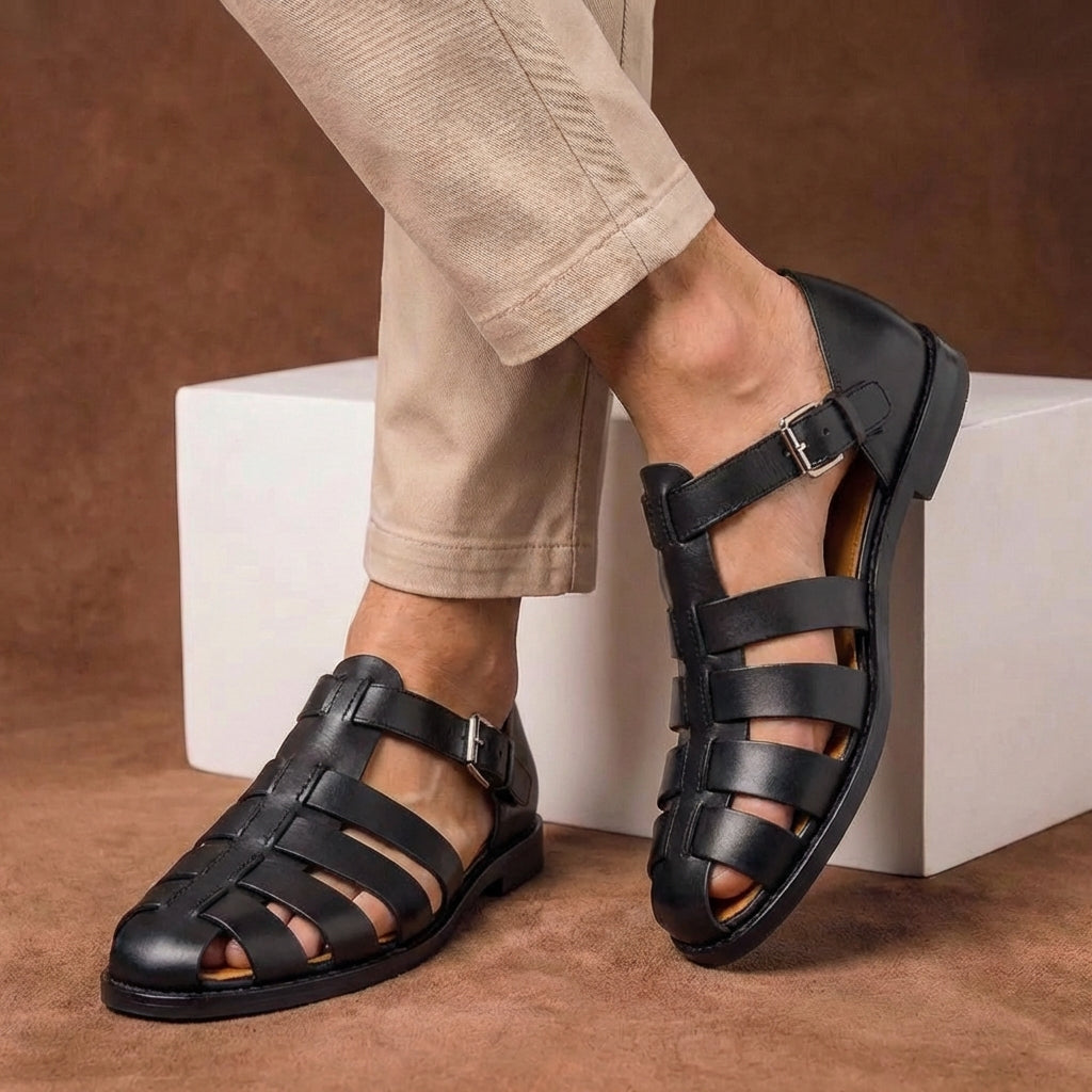 Men's Fisherman Sandals – Closed Toe Woven Strap Buckle Ankle Flat Casual