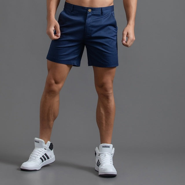 Men's Flat Front Chino Shorts – Button Fly Side Pocket Short Length Casual