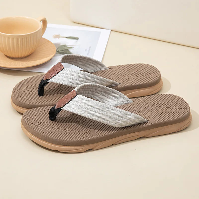 Men's Flat Woven Strap Flip Flops – Open Toe Thong Beach Summer Sandals