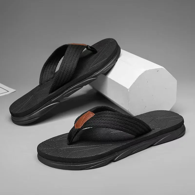 Men's Flat Woven Strap Flip Flops – Open Toe Thong Beach Summer Sandals