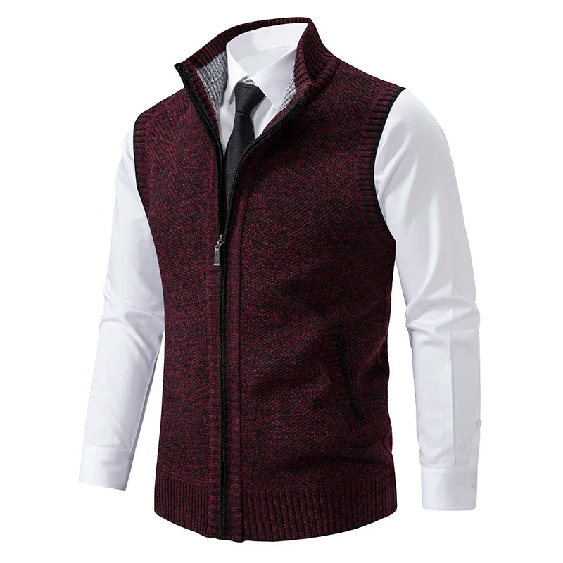 Men's Full Zip Stand Collar Cardigan Vest – Sleeveless Knit Casual Everyday Wear
