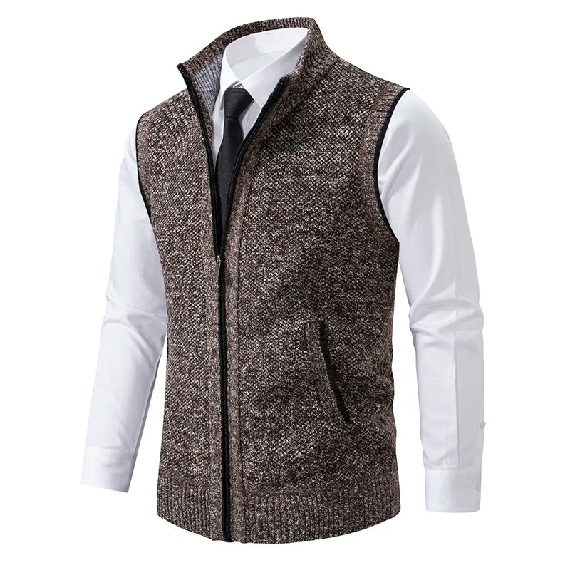 Men's Full Zip Stand Collar Cardigan Vest – Sleeveless Knit Casual Everyday Wear