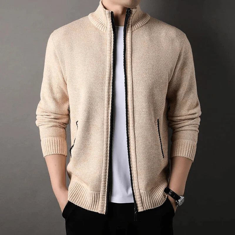 Men's Full Zip Stand Collar Knit Cardigan – Long Sleeve Casual Everyday Wear