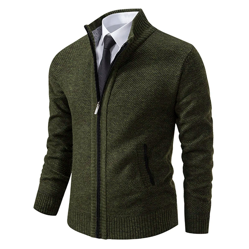 Men's Full Zip Stand Collar Knit Cardigan – Long Sleeve Casual Everyday Wear