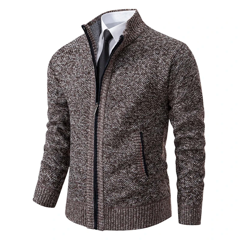 Men's Full Zip Stand Collar Knit Cardigan – Long Sleeve Casual Everyday Wear