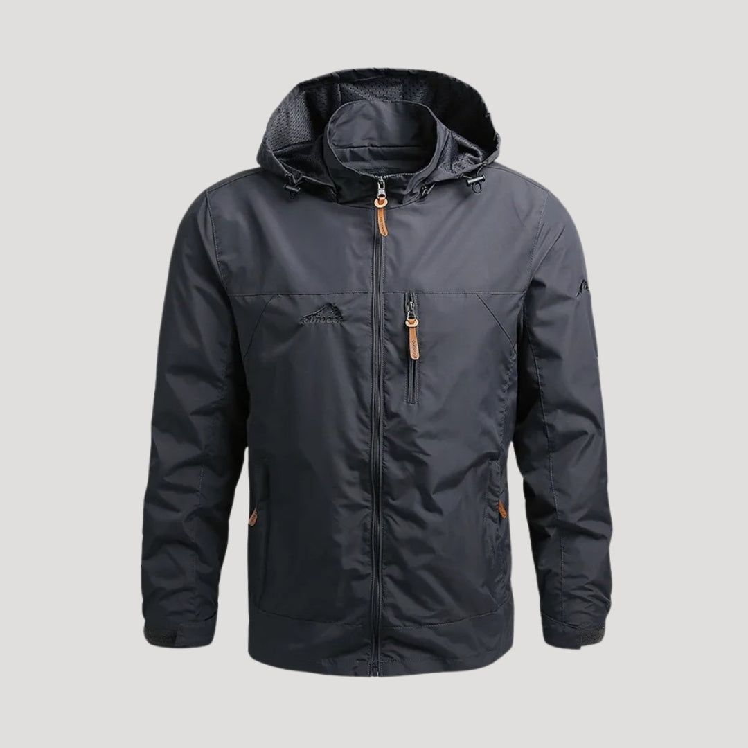 Men's Hooded Windbreaker Jacket – Full Zip Fleece Lined Multi Pocket Outdoor