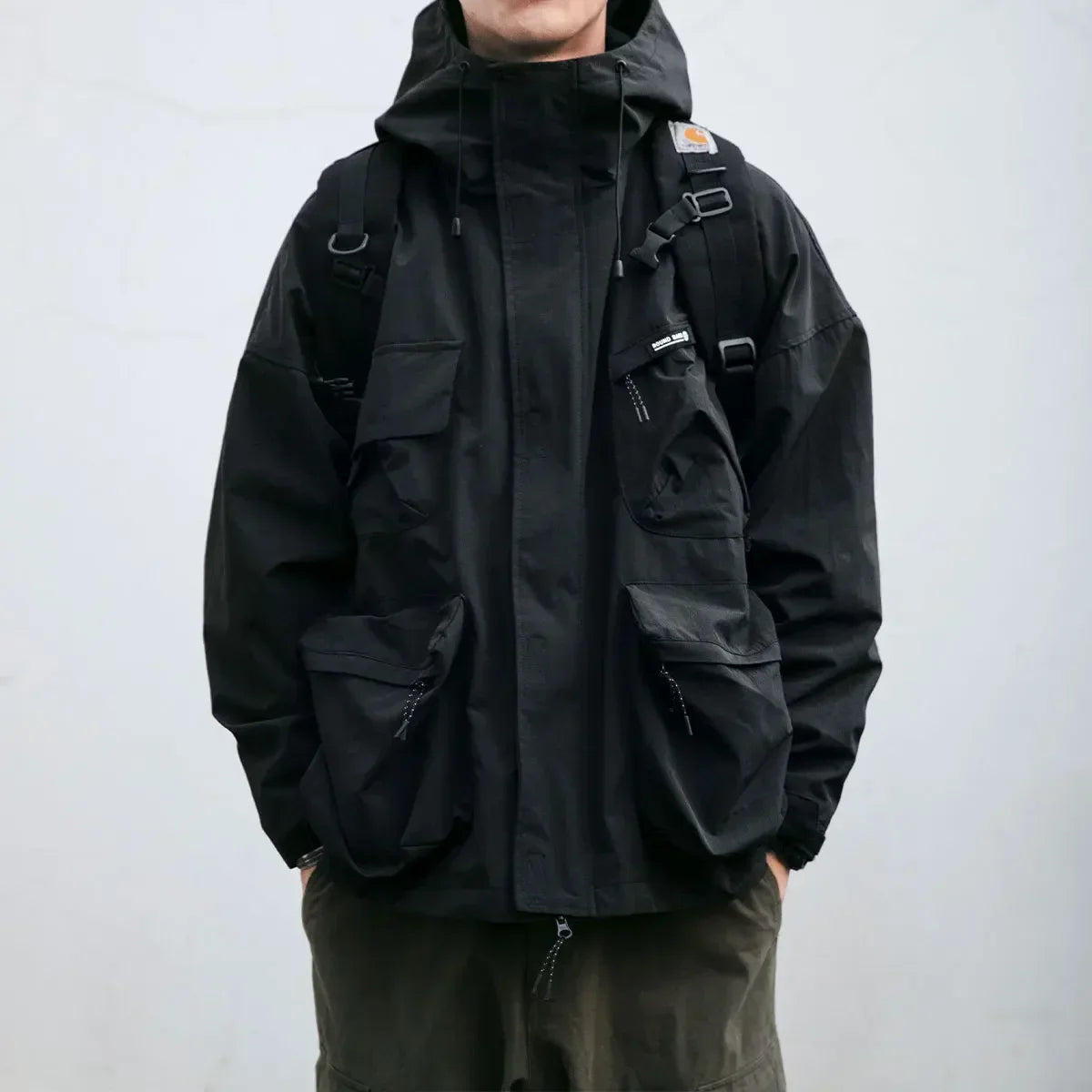 Men's Hooded Windbreaker Jacket – Zip Front Multi Pocket Cargo Outdoor