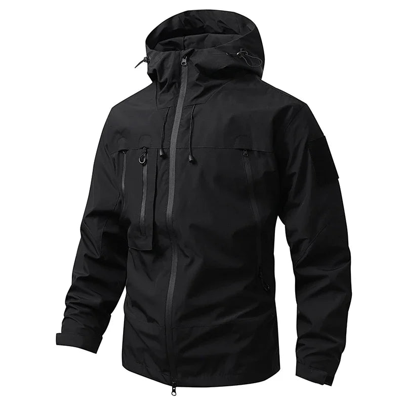 Men's Hooded Zip Front Multi Pocket Windbreaker Jacket – Long Sleeve Outdoor Wear