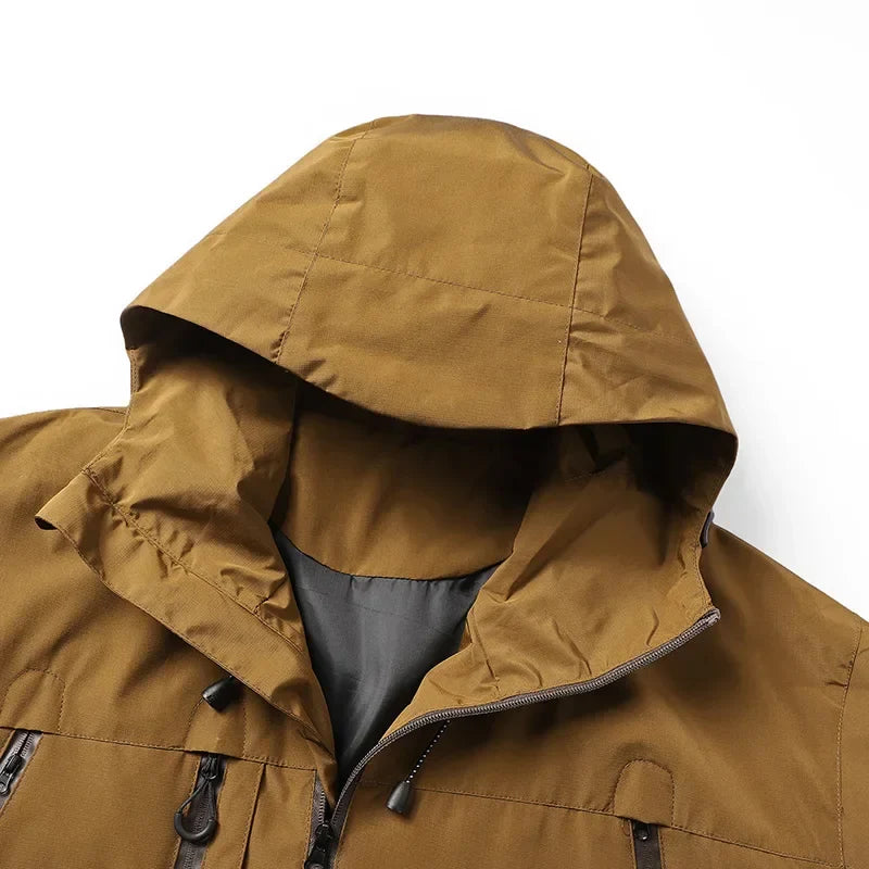 Men's Hooded Zip Front Multi Pocket Windbreaker Jacket – Long Sleeve Outdoor Wear