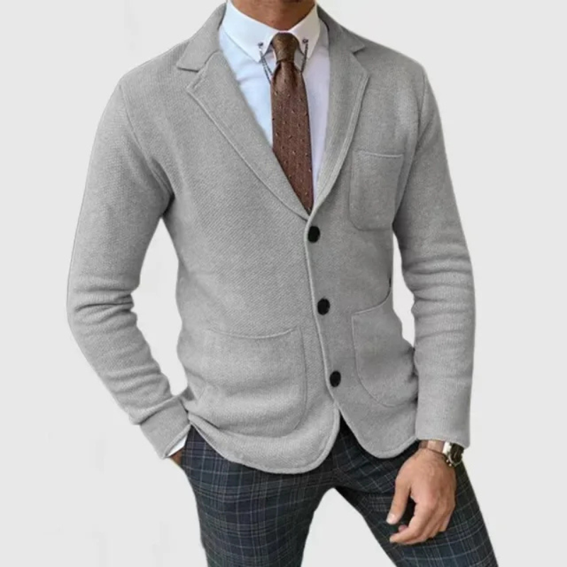 Men's Knit Notch Lapel Blazer – Two Button Patch Pocket Smart Casual