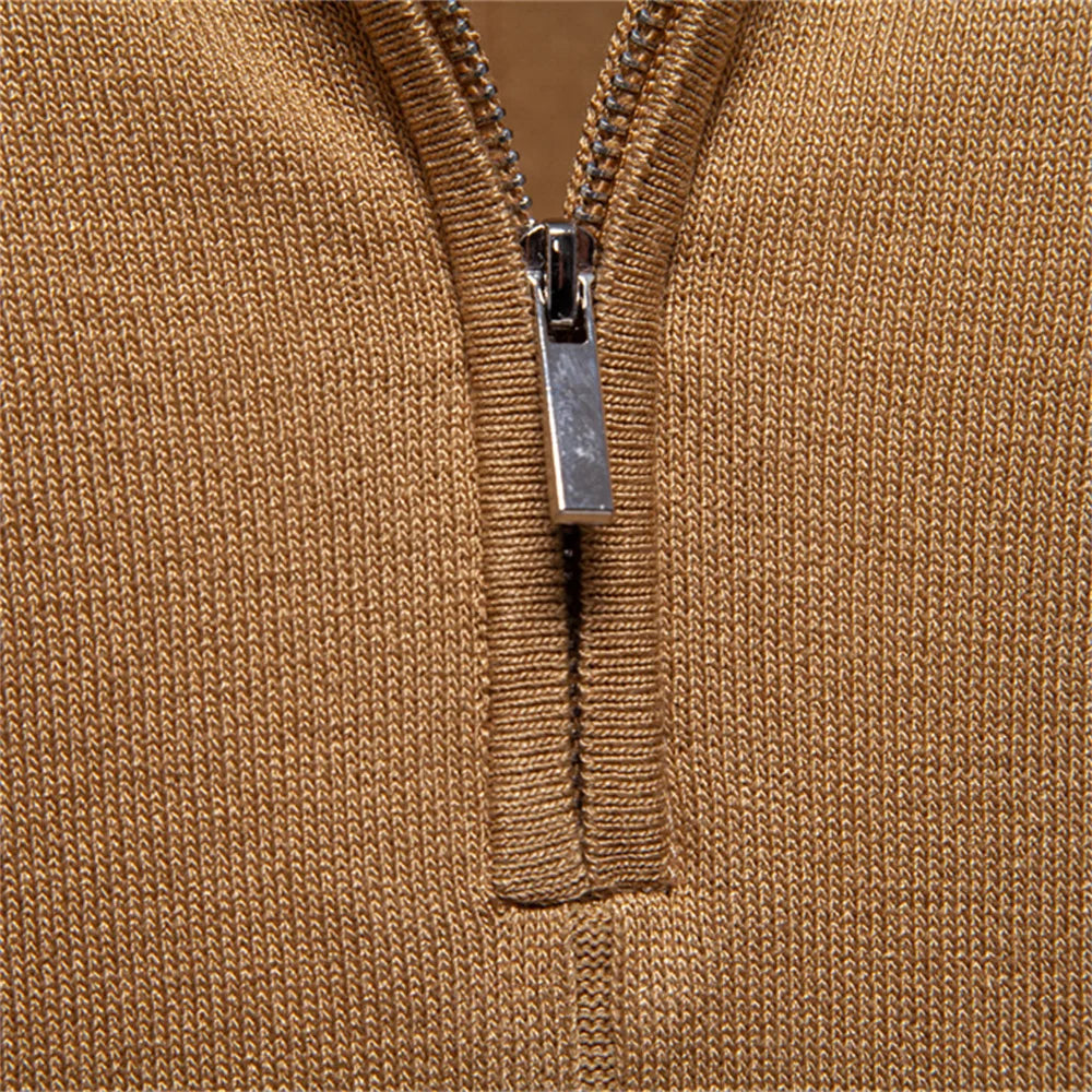 Men's Knit Striped Quarter Zip Polo – Short Sleeve Contrast Cuff Golf