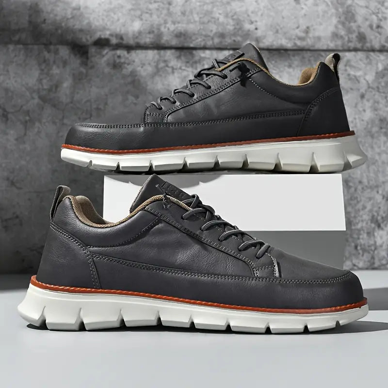 Men's Lace Up Low Top Casual Sneakers – Plain Moc Toe Chunky Sole Everyday