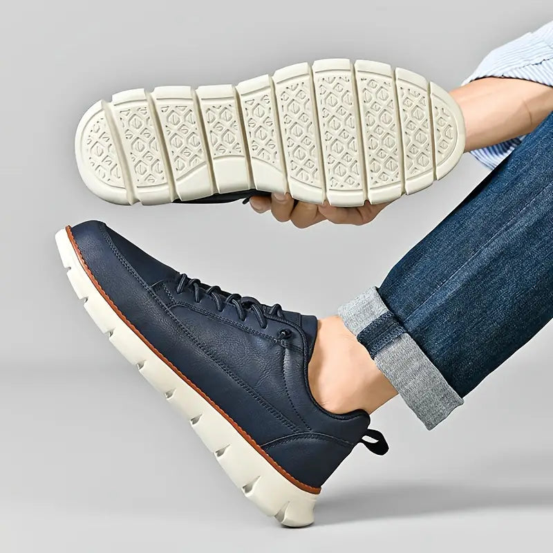Men's Lace Up Low Top Casual Sneakers – Plain Moc Toe Chunky Sole Everyday