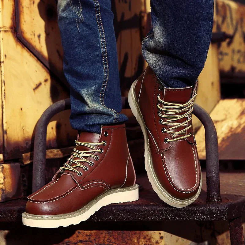 Men's Lace-Up Moc Toe Ankle Boots – Contrast Sole Casual Work Boot