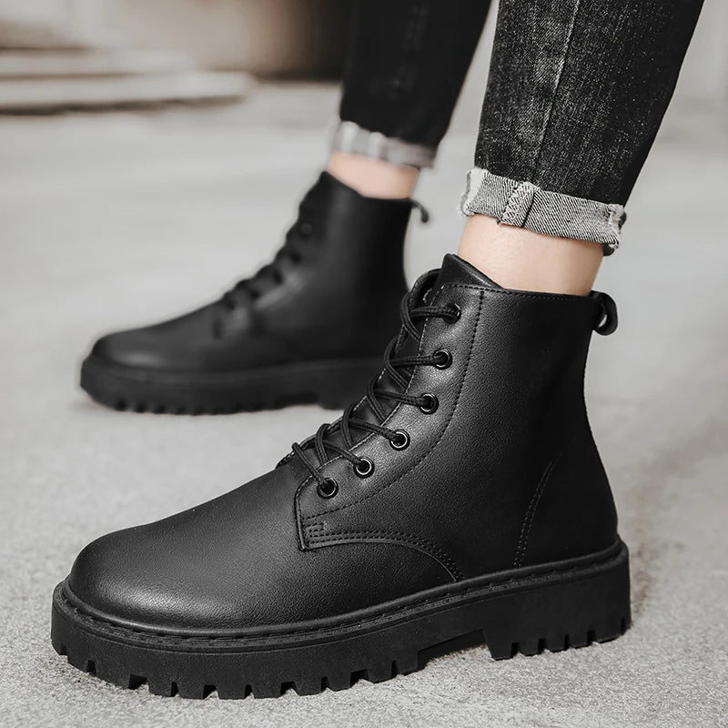 Men's Lace Up Round Toe Ankle Boots – Lug Sole Chunky Platform Casual