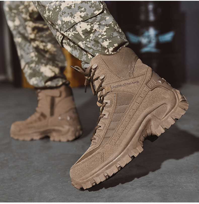 Men's Lace-Up Tactical Slip Resistant Work Boots – Side Zip Outdoor Hiking