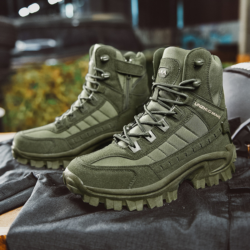 Men's Lace-Up Tactical Slip Resistant Work Boots – Side Zip Outdoor Hiking