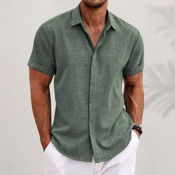 Men's Linen Shirt – Short Sleeve Button Up Spread Collar Summer Casual