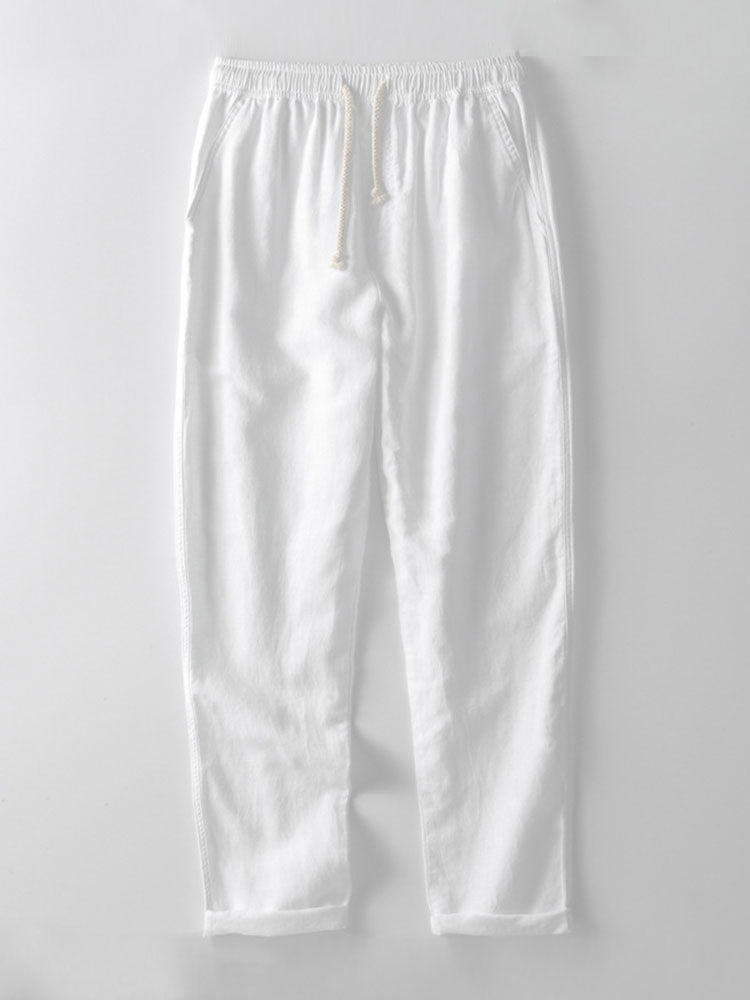 Men's Linen Two Piece Set – Short Sleeve Shirt Drawstring Trousers Summer Casual