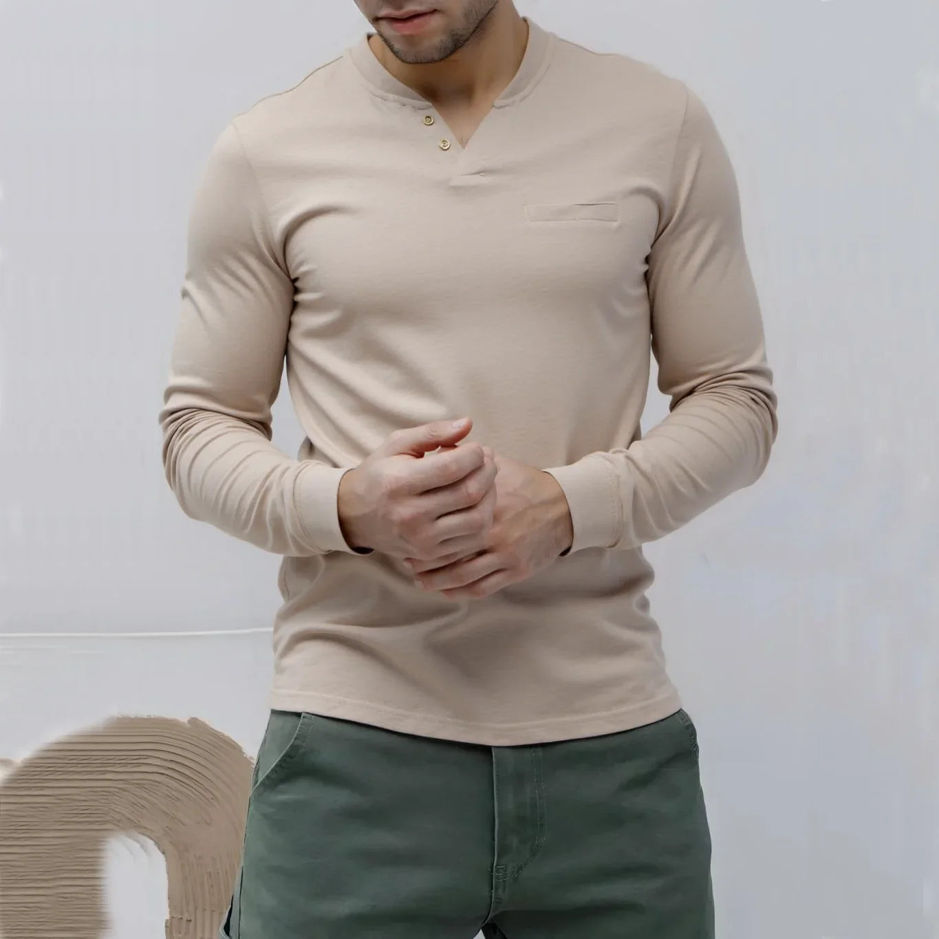 Men's Long Sleeve Henley T-Shirt – Button V Neck Chest Pocket Everyday