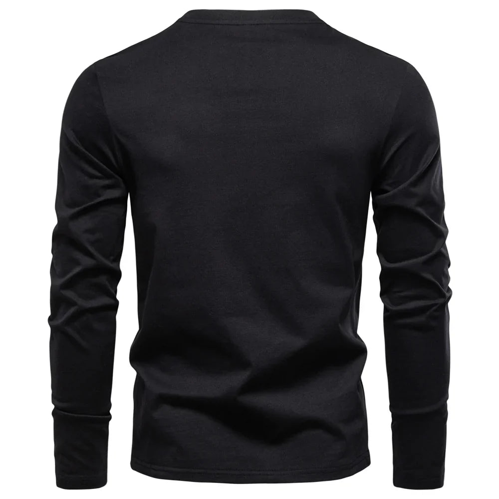 Men's Long Sleeve Henley T-Shirt – Button V Neck Chest Pocket Everyday