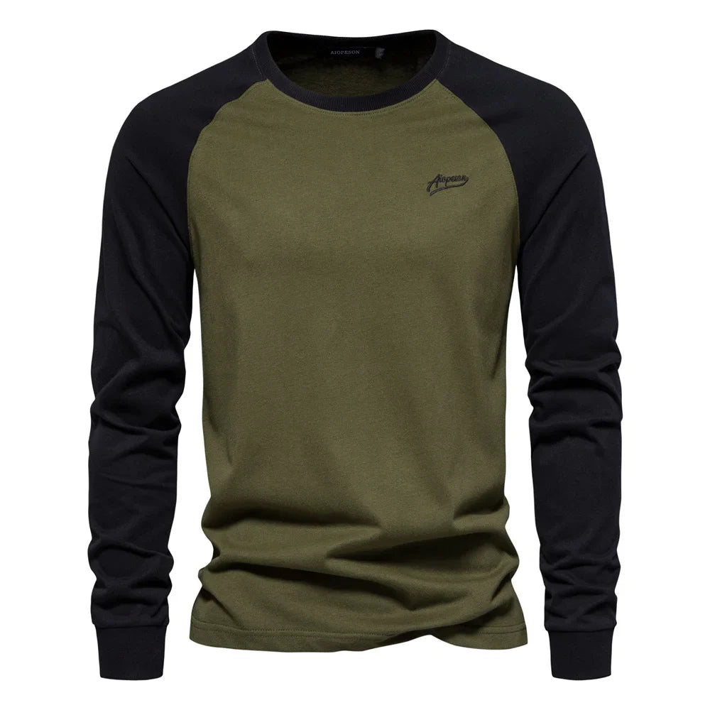 Men's Long Sleeve Raglan T-Shirt – Crew Neck Color Block Casual Everyday