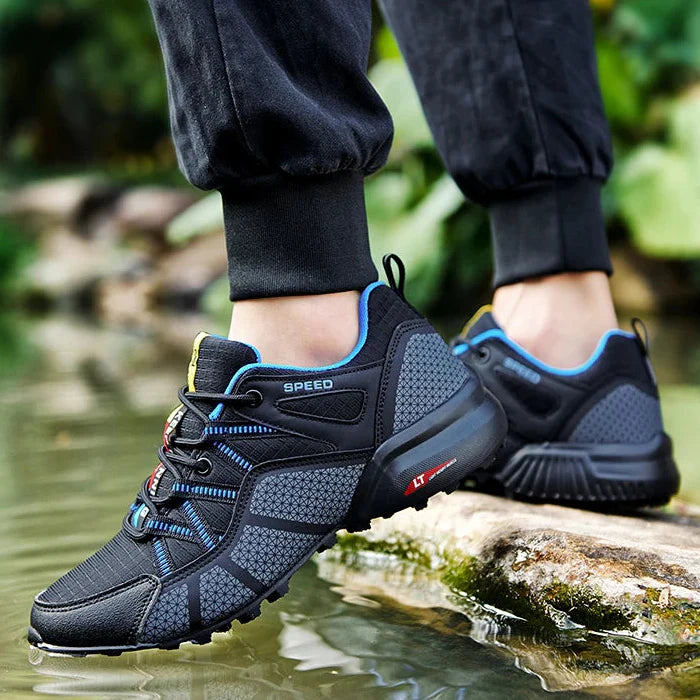 Men's Low Top Lace Up Hiking Shoes – Mesh Upper Lugged Sole Trail Trekking