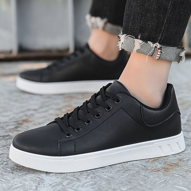 Men's Low Top Lace Up Sneakers – Plain Toe Flat Sole Casual Street Style