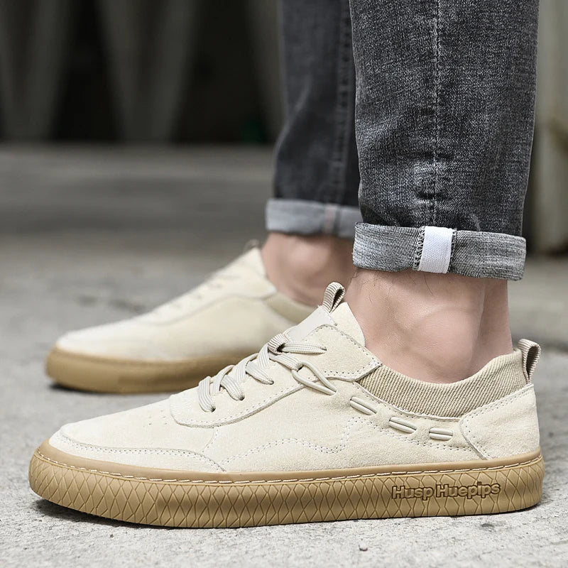Men's Low Top Lace Up Sneakers – Round Toe Suede Upper Skate Casual Shoes