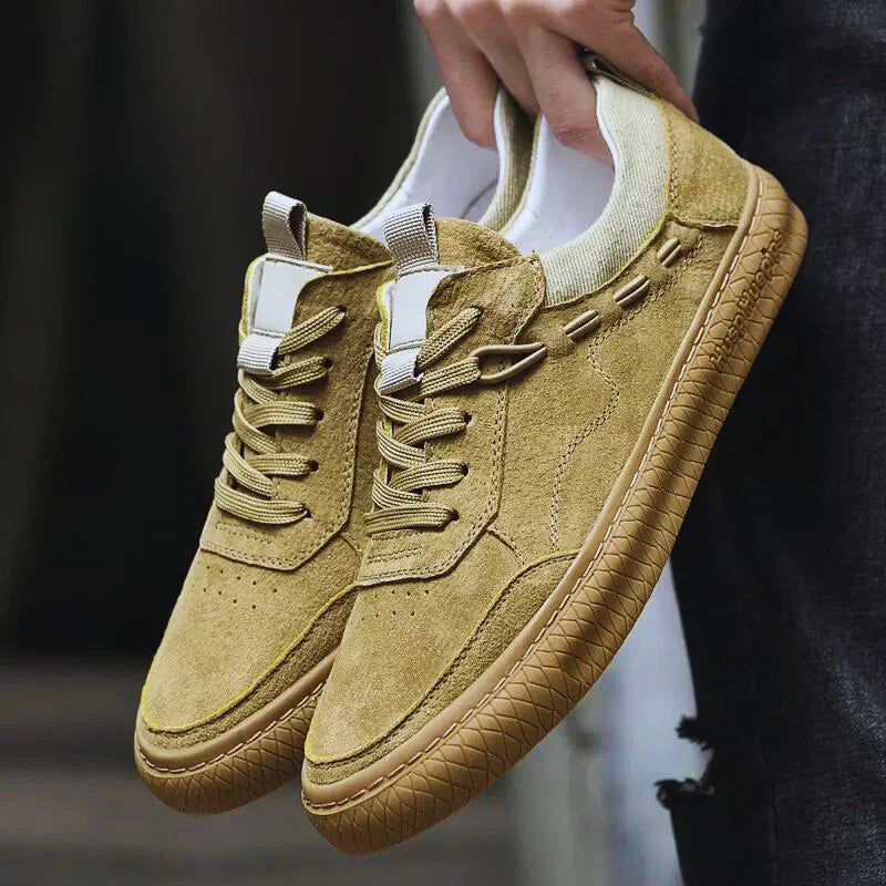 Men's Low Top Lace Up Sneakers – Round Toe Suede Upper Skate Casual Shoes