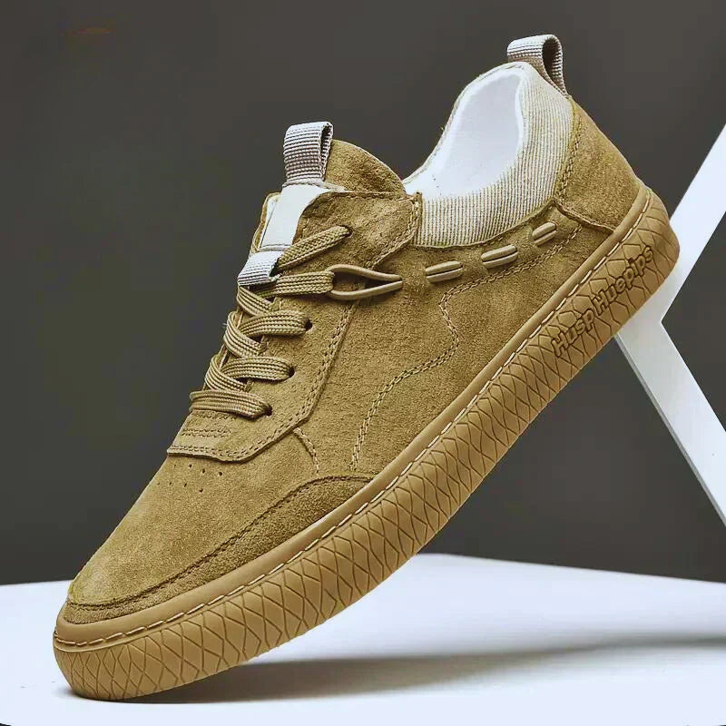 Men's Low Top Lace Up Sneakers – Round Toe Suede Upper Skate Casual Shoes