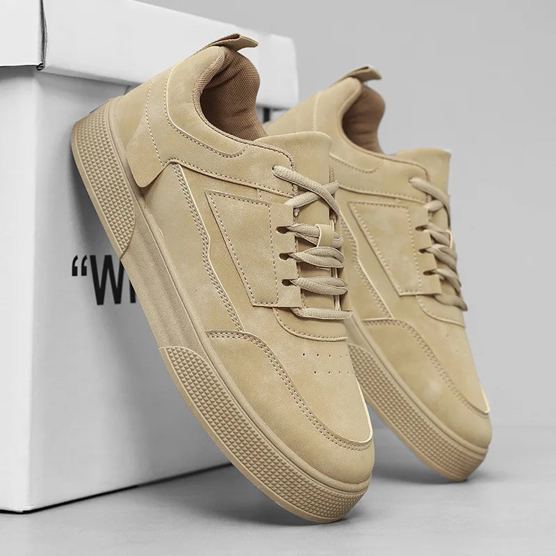 Men's Low Top Round Toe Sneakers – Lace Up Suede Panel Casual Skate