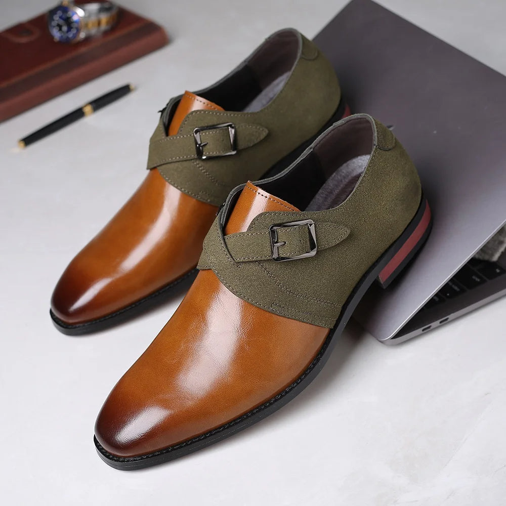 Men's Monk Strap Two Tone Dress Shoes – Double Buckle Pointed Toe Oxford