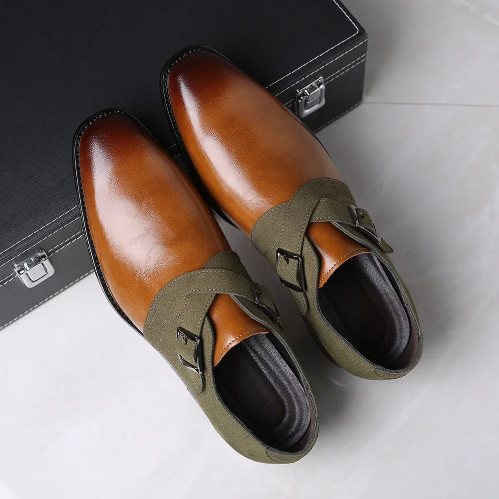 Men's Monk Strap Two Tone Dress Shoes – Double Buckle Pointed Toe Oxford