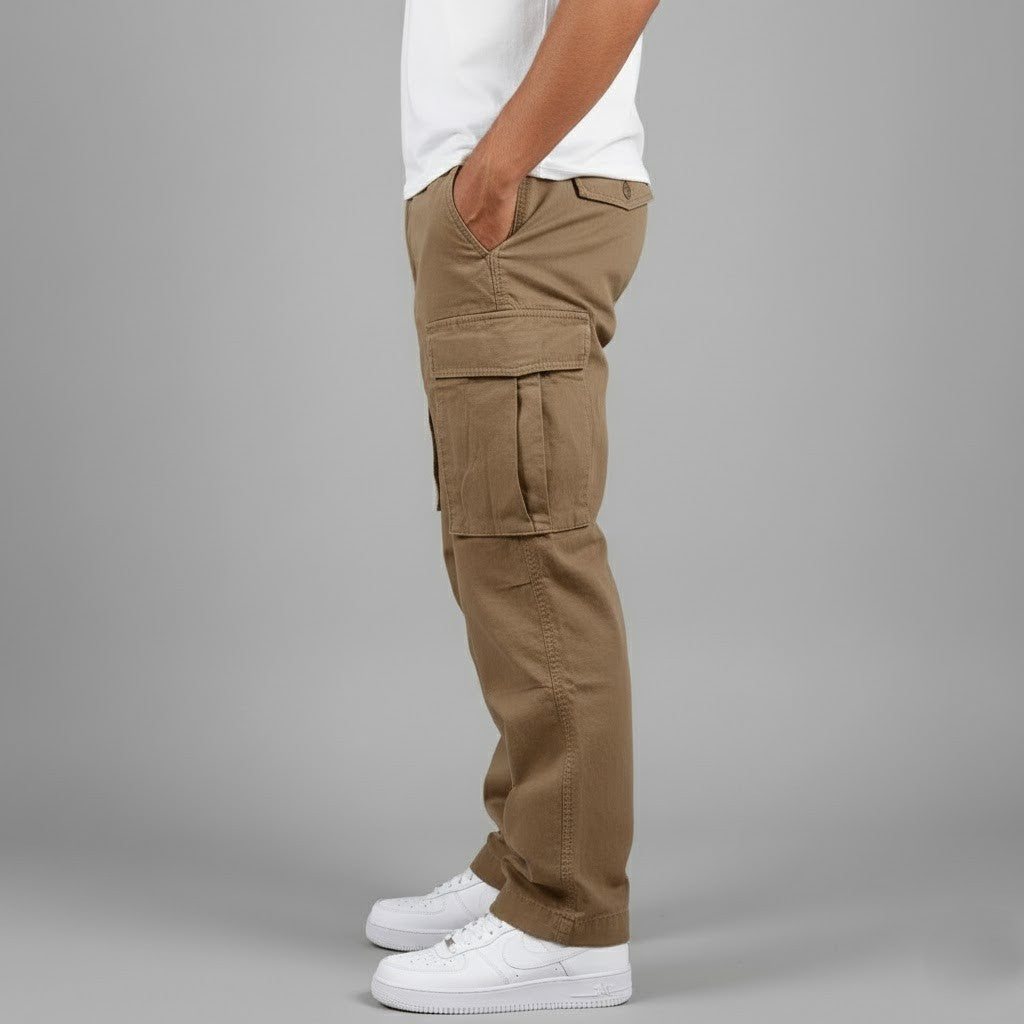 Men's Multi-Pocket Straight Fit Cargo Pants – Flap Thigh Pocket Casual Outdoor
