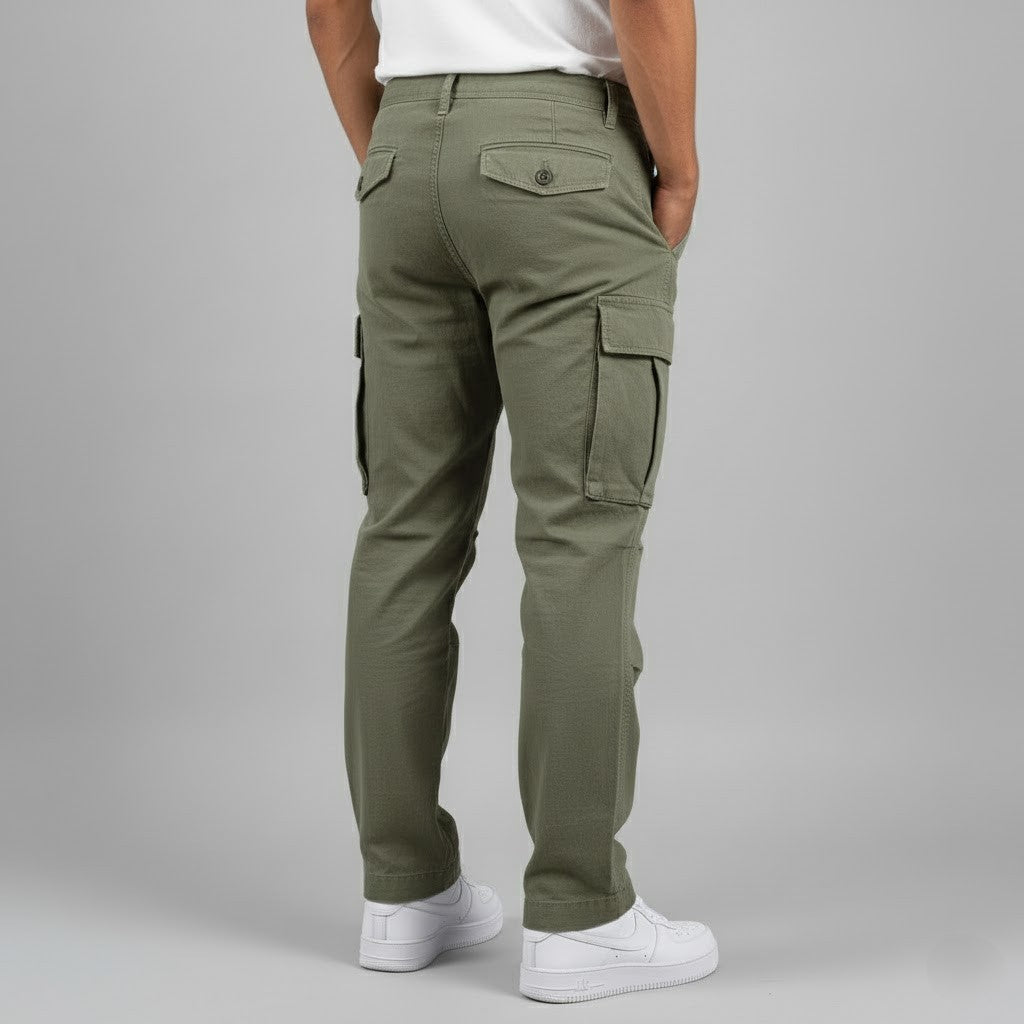 Men's Multi-Pocket Straight Fit Cargo Pants – Flap Thigh Pocket Casual Outdoor