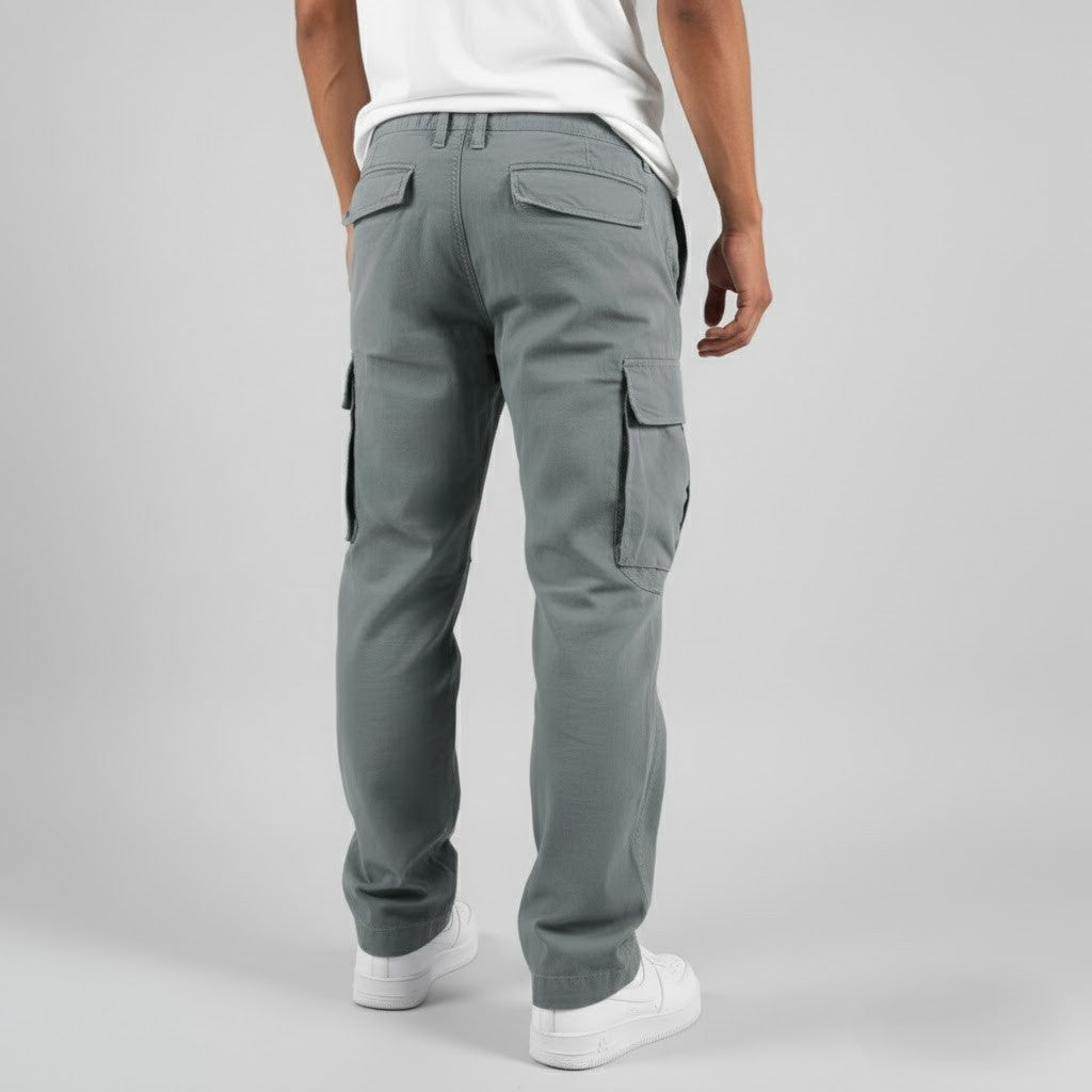 Men's Multi-Pocket Straight Fit Cargo Pants – Flap Thigh Pocket Casual Outdoor